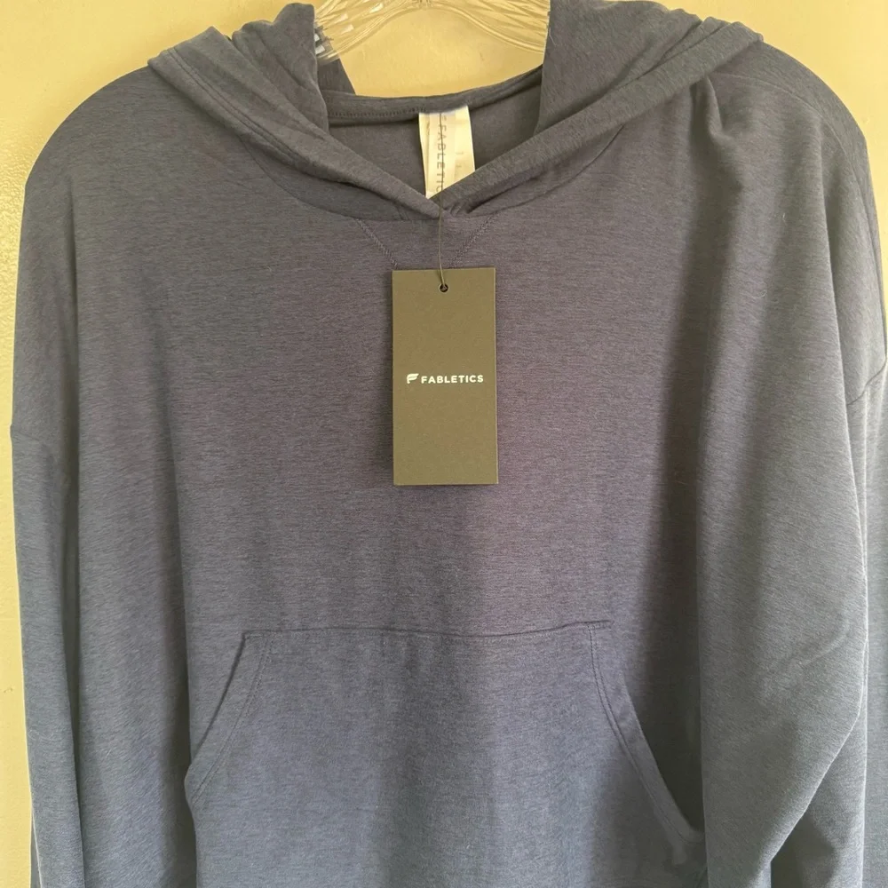 Fabletics Cloud Jersey Cropped Hoodie - Deep Navy Heather - Size Medium NEW - Picture 5 of 12
